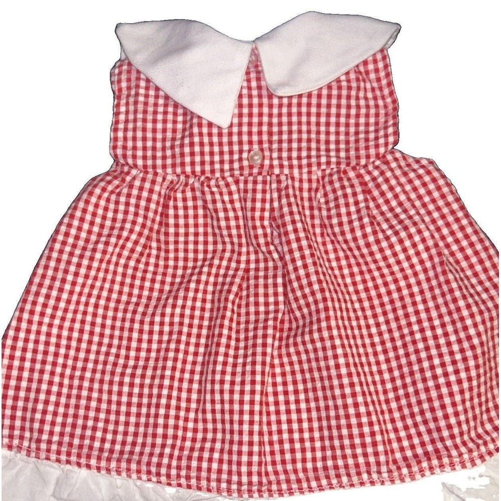 Vintage Baby Togs Red Gingham Embroidered 0-3 Months with Ruffles - Picture 4 of 6